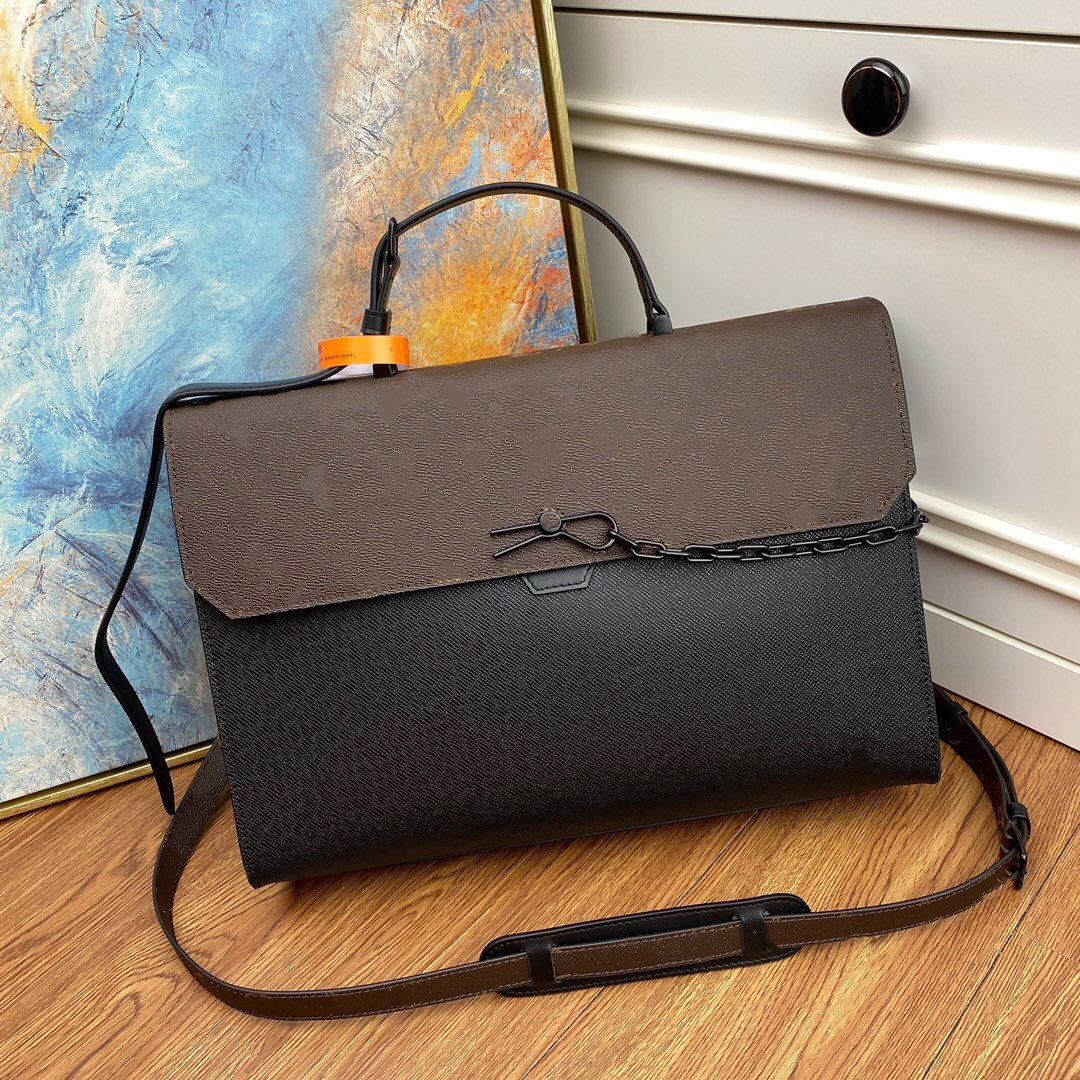 

Designer bag Steamer handbag Robusto Briefcase Mens Handbags Purses black Taiga Leather cover Chain Shoulder Bags Crossbody M30591, 40*34*10cm