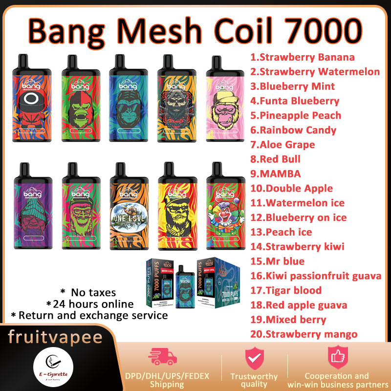 

Authentic Bang Mesh Coil Disposable E cigarettes 7000 Puffs Vape Pen 15ml Pre-filled Pods Cartridge 850mAh Rechargeable Battery 0% 2% 3% 5% Pod Puffs big boy nasty fix
