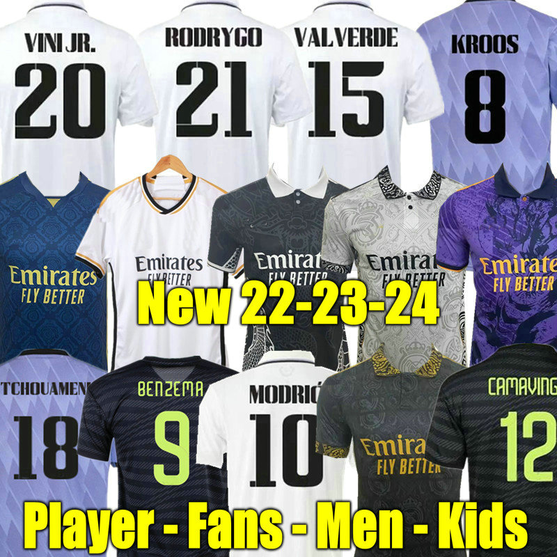 

BENZEMA REAL MADRIDS soccer jerseys 2022 KROOS 22 23 24 football shirt VINI JR TCHOUAMENI VALVERDE MODRIC camiseta men kids kit 2023 2024 uniforms Player FANS RODRYGO, Third adult lfp