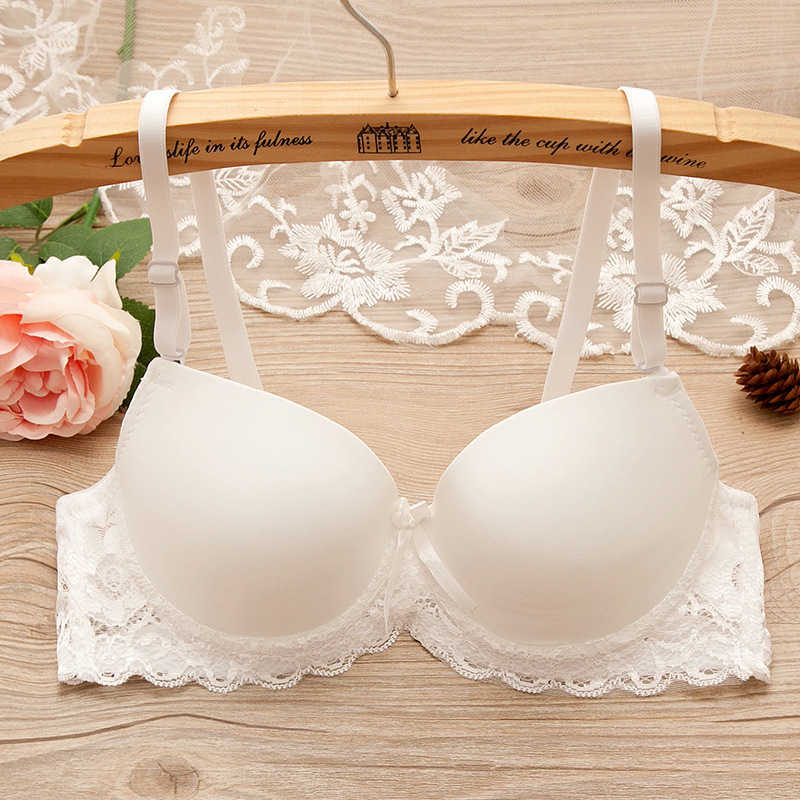 Bras White color Double cup super push up bra gather breast student girl bra small chest dress party lace bra for women Q241127-image-859395565