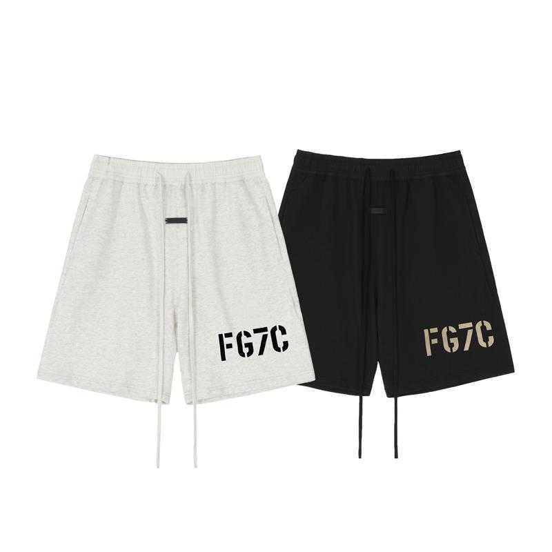 

ESS shorts Luxury Mens Designer FOG FEARs OF GOD FG7C Flocking Shorts Men's American Sports Pants Casual Capris Summer Fashion ins casual short, Gray