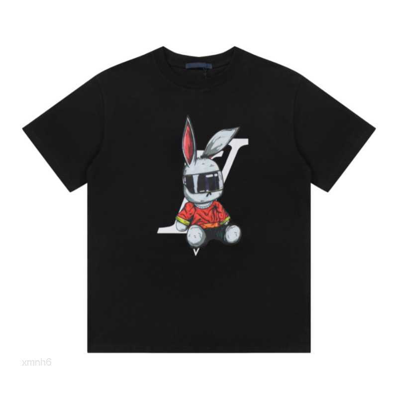 

Funny t Shirts 2023 New Designer Trendy T-shirt Chest Letter Laminated Printing Short-sleeved High Street Loose Casual T-shirt Men's and Women's Tops Cute Rabbit Print, White