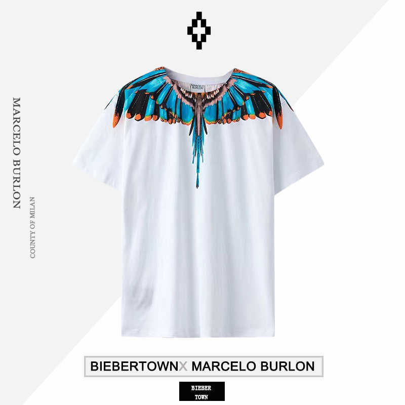 

designer Marcelos Burlons Pink Purple Winged Short Sleeve Men's and Women's Street T-shirts Summer Fashion Ins 6MVA, White4