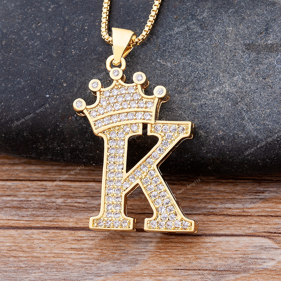 Nouveau Design 26 lettres A-Z Zircon couronne initiale Alphabet pendentif collier beau Style Punk hip-hop tour de cou chaîne bijoux cadeau bijoux