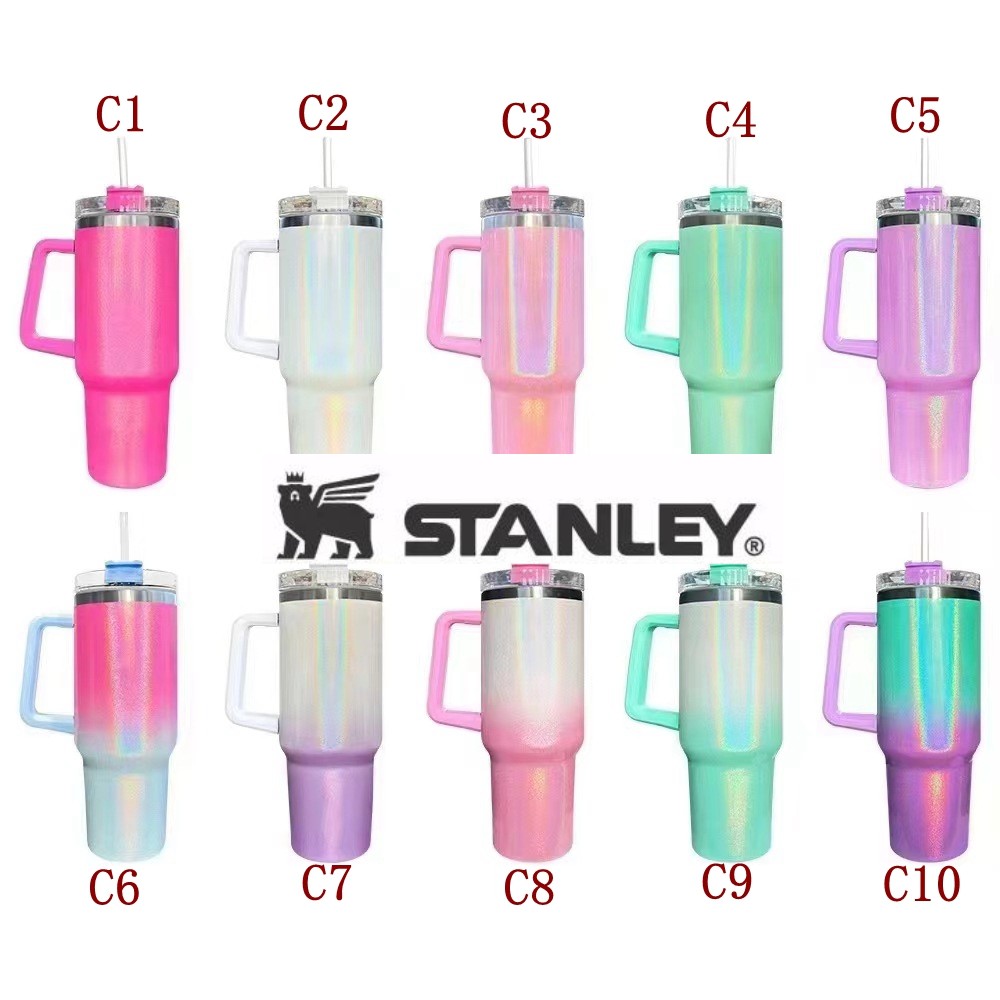 

with Stanly LOGO 40oz Rainbow Stainless Steel Sublimation Tumblers Glitter 40oz Travel Car Mugs Big Capacity Water Cups With Handles and Lids 0420