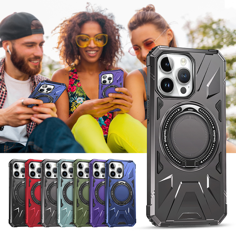 iPhone 15 14 Pro Max Magnetic Phone Case for Apple 13 12 Plus 2 in 1 Double-layer UV Finished Matte Kickstand Sensitive Button Magsafe-compliant-image-921607111