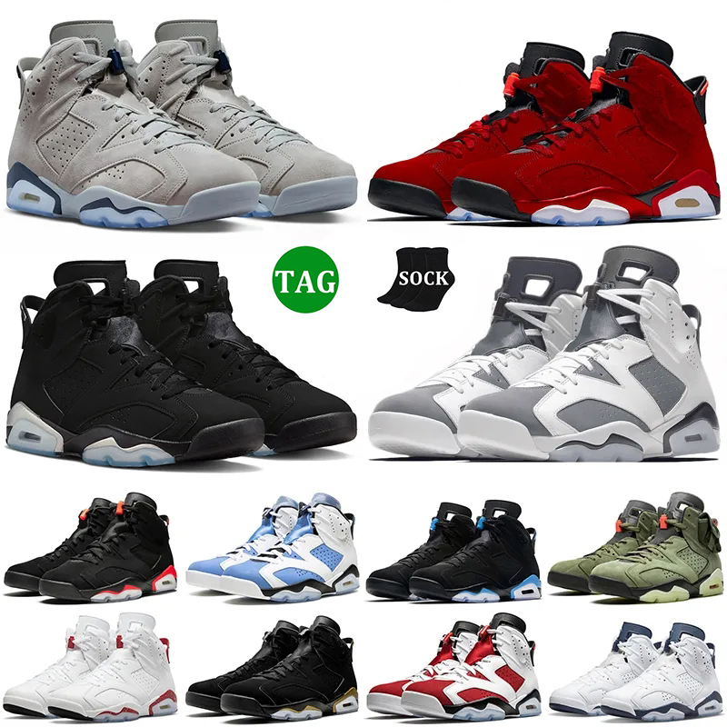 

Basketball Shoes Jumpman 6 6s Cool Grey Toro University Blue Red Oreo Georgetown Midnight Navy Cactus Jack Black Infrared UNC mens trainers outdoor sports sneakers, C14 carmine 36-47