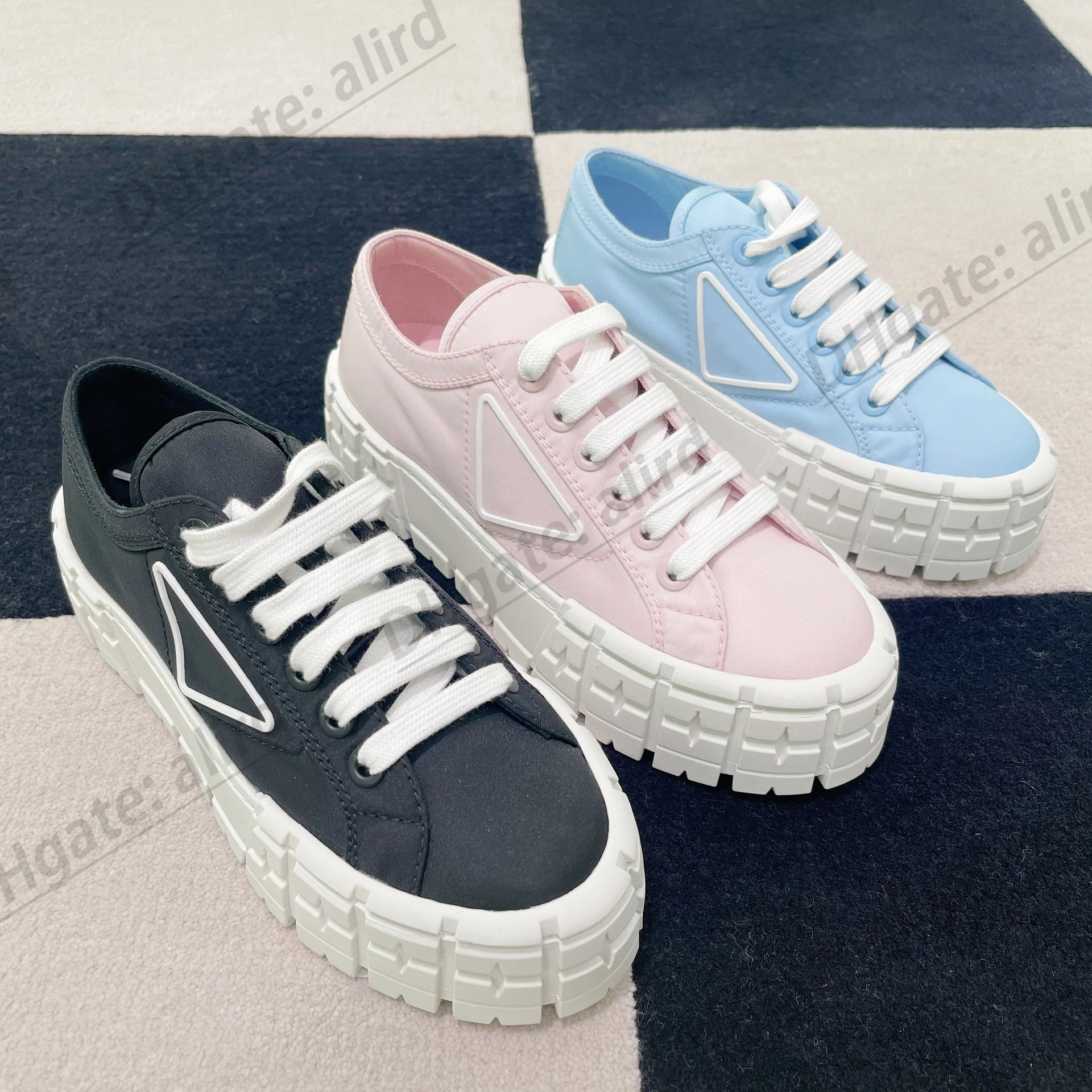

luxury designer Double pradas shoe Wheel sneakers woman run shoe gabardine Wheel Casual Shoes summer hot platform with box top quality colorful trainer Cotton lady, #2