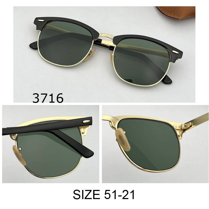 

Top quality Fashion Trend metal club Style Sunglass Vintage master Retro Design 3716 black classic Sun Glasses for Women men Oculos De Sol uv400 glass lens gafas