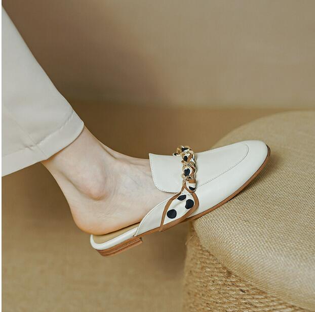 

Korean Style Fashion Embroidery Half Slippers Flat heel Cover toe Women Lazy Flats Comfort Shoes