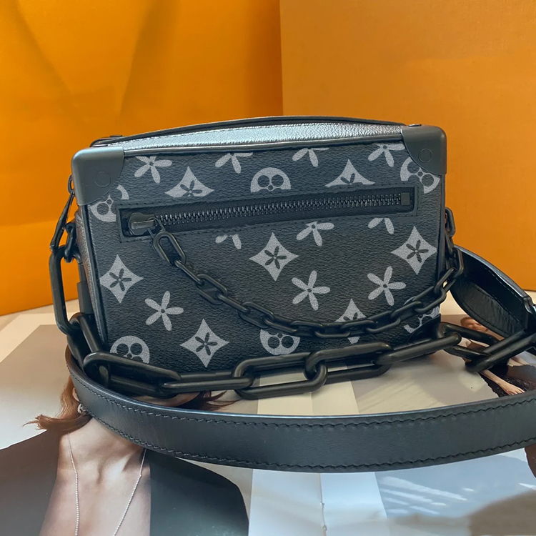 

embossing Mini soft trunk box chain bag M44735 luxury designer louvis Genuine Leather clutch Bag Womens Man the tote handbag cross body messenger Shoulder bags, Mon0gram orange chain