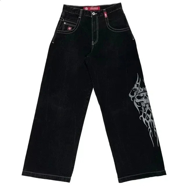 JNCO Men's Jeans Y2k Streetwear Men S Hip Hop Retro Graphic Harajuku Baggy Denim Pants Harajuku Gothic High Waist Wide Trouser Retro Trend Band