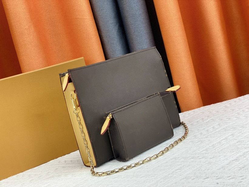 

Men Fashion Casual Designe Shoulder Bags Women Luxury Pochette Voyage Handbag Damier Graphite Genuine leather Clutch Bag Wallet KEY POUCH Coin Purse 2pcs/Set, Brown