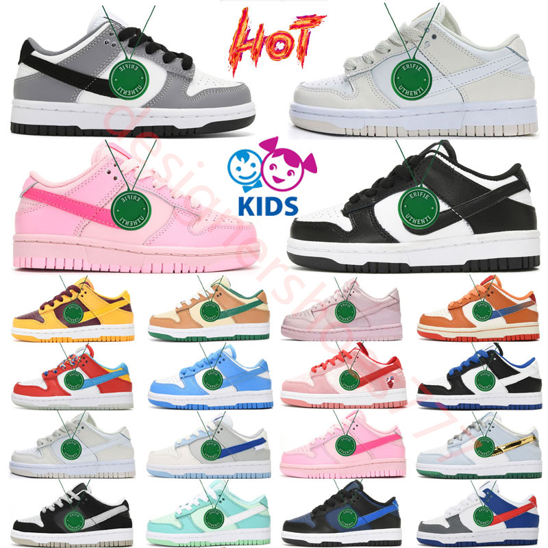 

black white panda dunks shoes Kids baby Boys Girls off Authentic Pink dunks Safari Mix Wolf Grey Pine Green University red children youth shoe Size 24-37, Color # 25