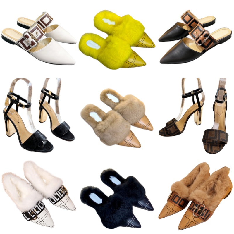 Sandals letter brand high heels summer women's designer shoes luxury mesh party shoes pointed toe dress shoes shining diamond straps buckle-image-893498534