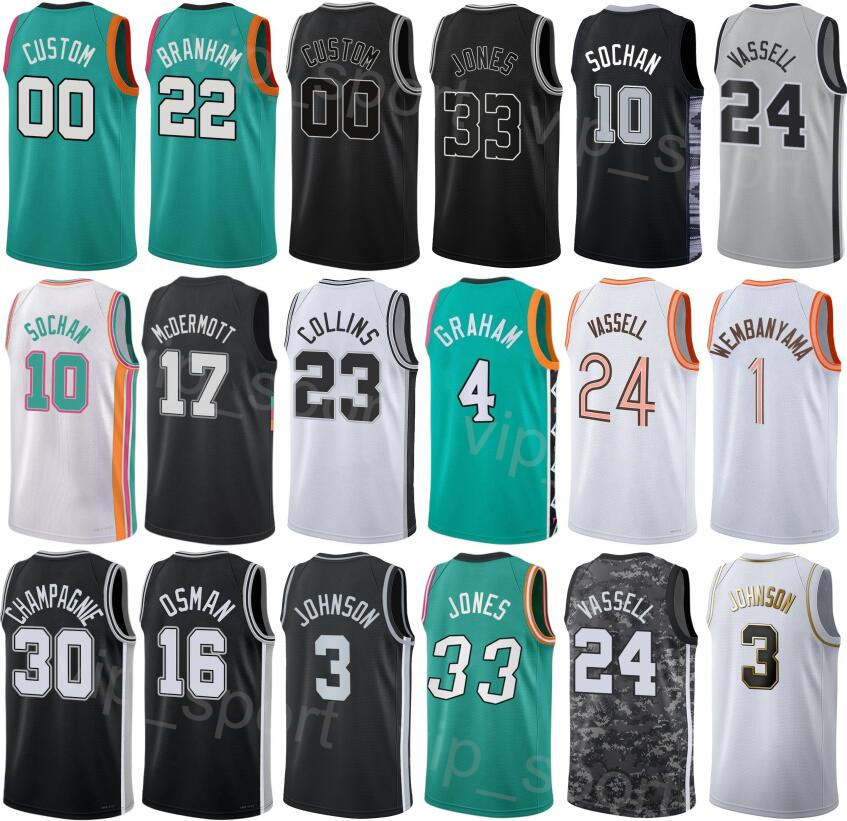 Printed Man Kids Basketball City Devonte Graham Jersey 4 Tre Jones 33 Zach Collins 23 Victor Wembanyama 1 Devin Vassell 24 Keldon Johnson 3 State-image-921562526