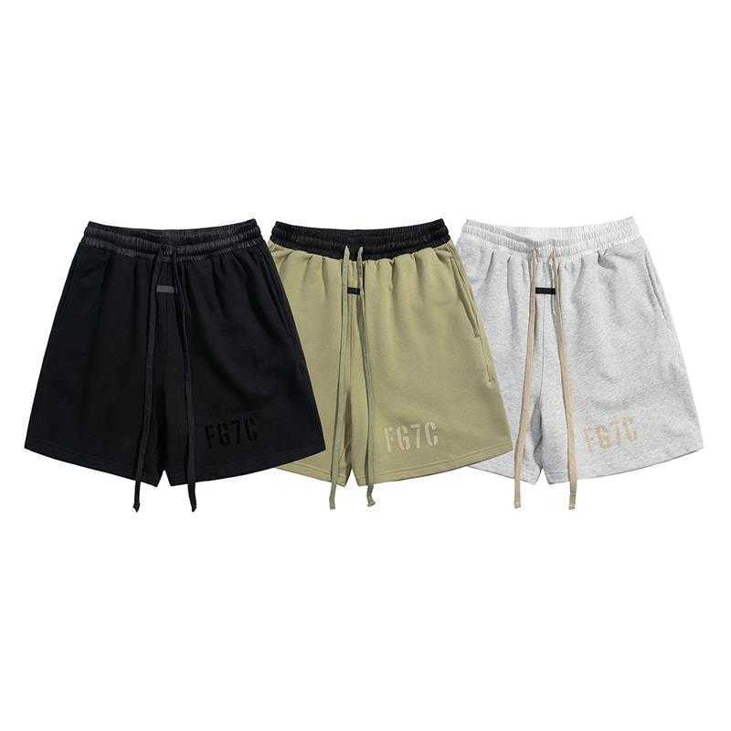

Ess Designer Short Fashion Casual Clothing Fears of God Fog Season 7 High Street Fg7c Flocking Printed Men's Women's Capris Shorts Casual Pants Sportswear Streetwear, Gray