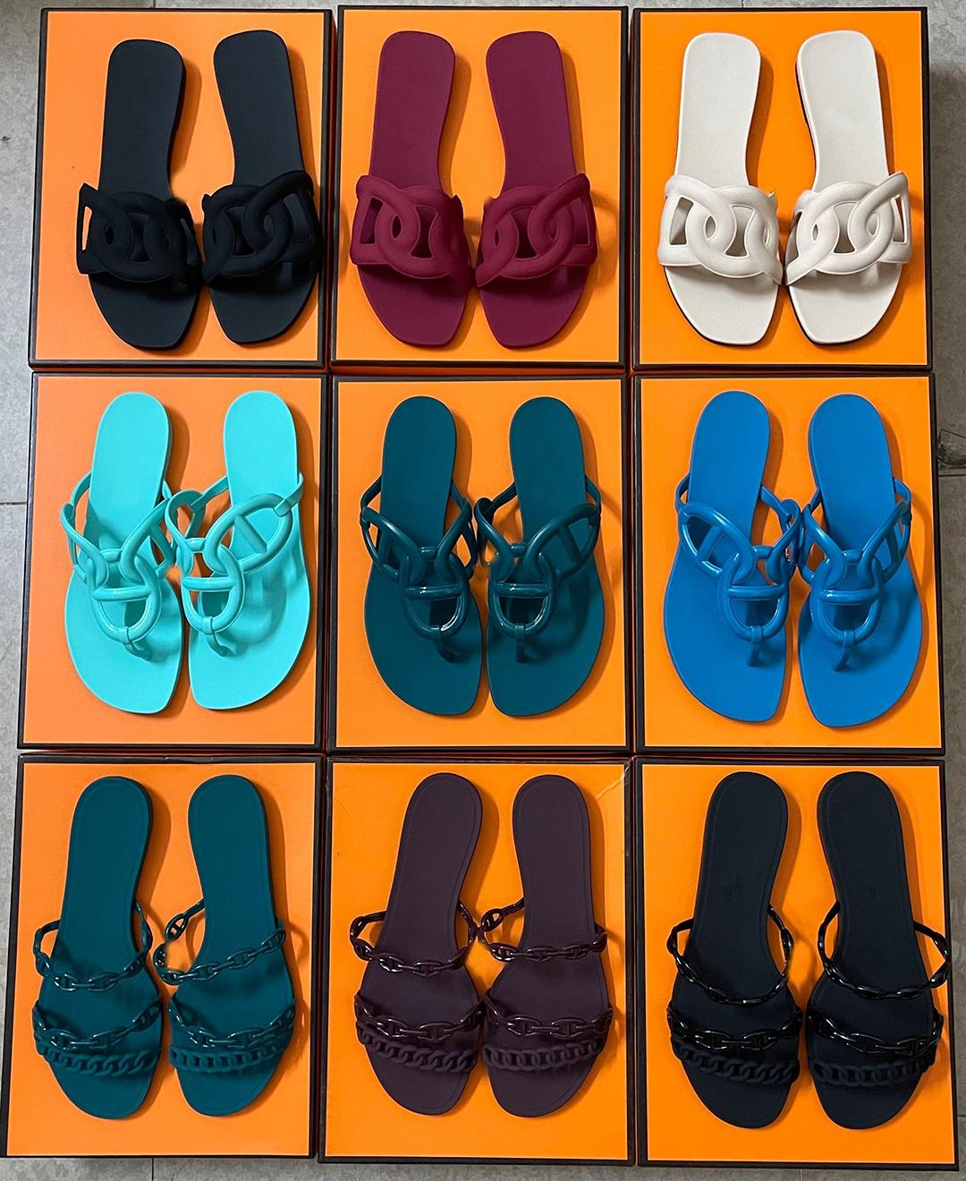 

2023new Designer Luxury Oran Sandal Women Chain Slides Summer Rubber Big Head Slides Fashion Beach Sexy Shoes Flat Slippers Top Quality With Box 36-40, Color 9