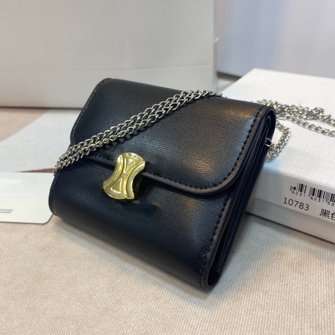 

Luxury Designer WOC Shoulder Bag with Coin Pouch and Keychain for Women, Black-leather-10.5cm*9cm
