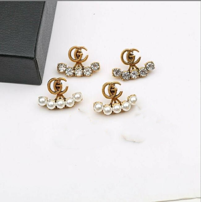 

Luxury Brand Designer 18K Gold-plated S925 Silver double-letter Stud G Geometric Circle Classic Women's Crystal Rhindiamone Pearl Earrings Wedding party jewelry