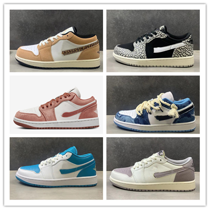 

Men Lace Up Running Sports Shoes 1 Low Elephant Print Black Cement Black Toe University Blue Canvas Atmosphere Grey Brown Elephant Sneakers, Gold