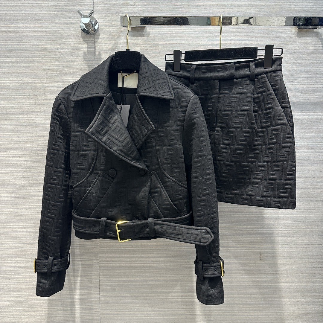 Luxury Women&#039;s Two Piece Dress 2024 New Spring Lapel Neck Long Sleeve Coat Print Skirts Brand Same Style Designer Clothing 1117-5-image-723668045