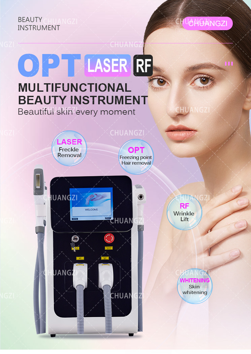 

Home Beauty Instrument Newest 3 in 1 OPT+Laser+RF Multifunctional Machine Hair Removal Tatoo Spot Removal and Removal Wrinkle laser Beauty Machine