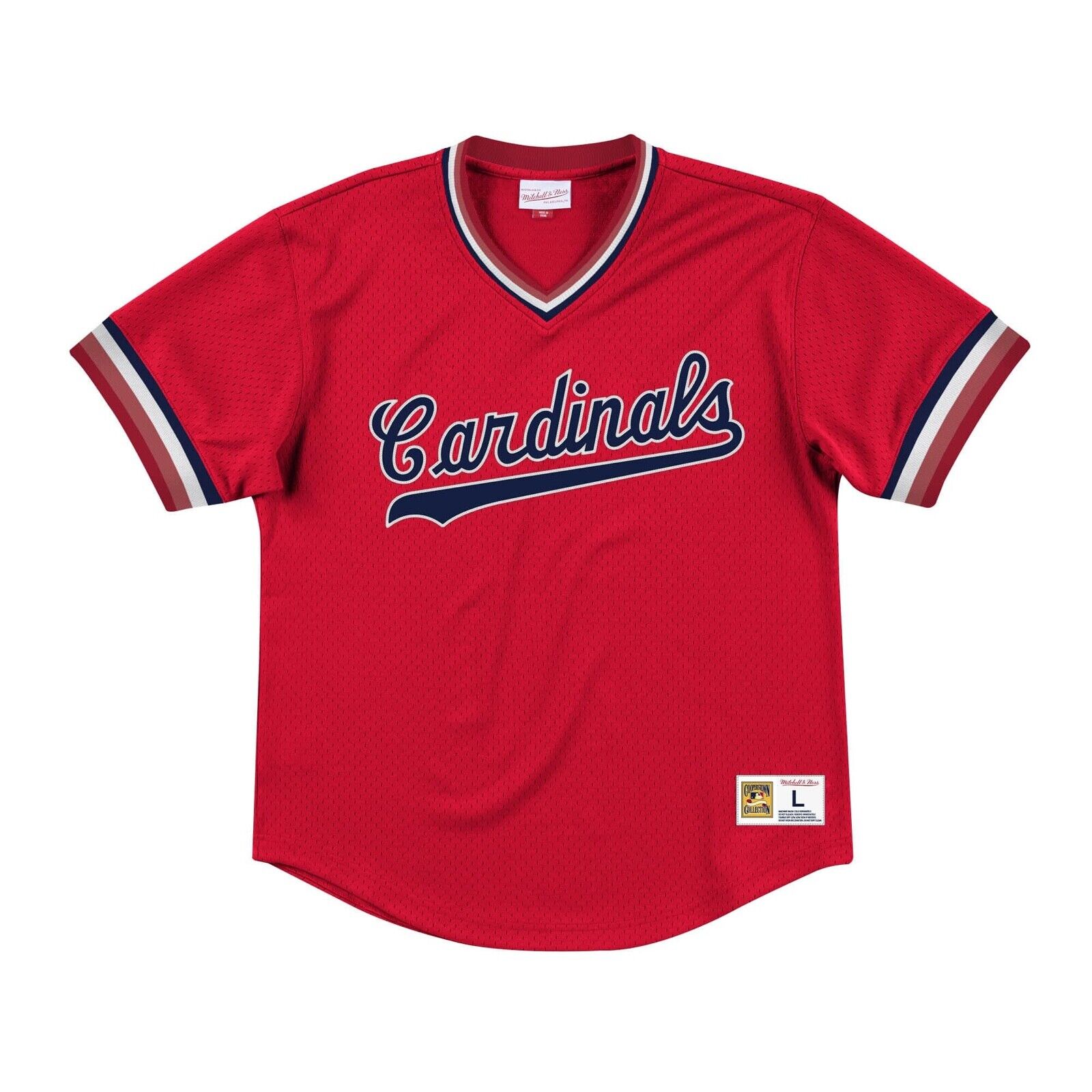 

Cardinal Mitchell Ness St. Cooperstown Mesh Batting V-Neck Baseball Jersey Blue Size S-4XL, As pic