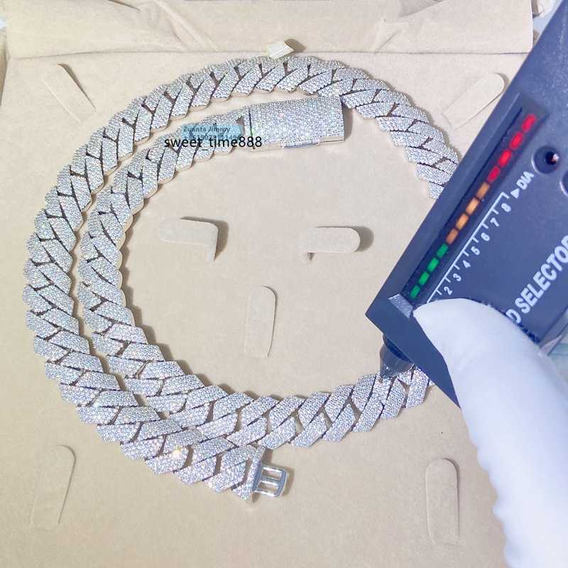 

Pass Diamond Tester 15mm 4row Stone Iced Out Vvs1 Moissanite Cuban Chain Necklace Men