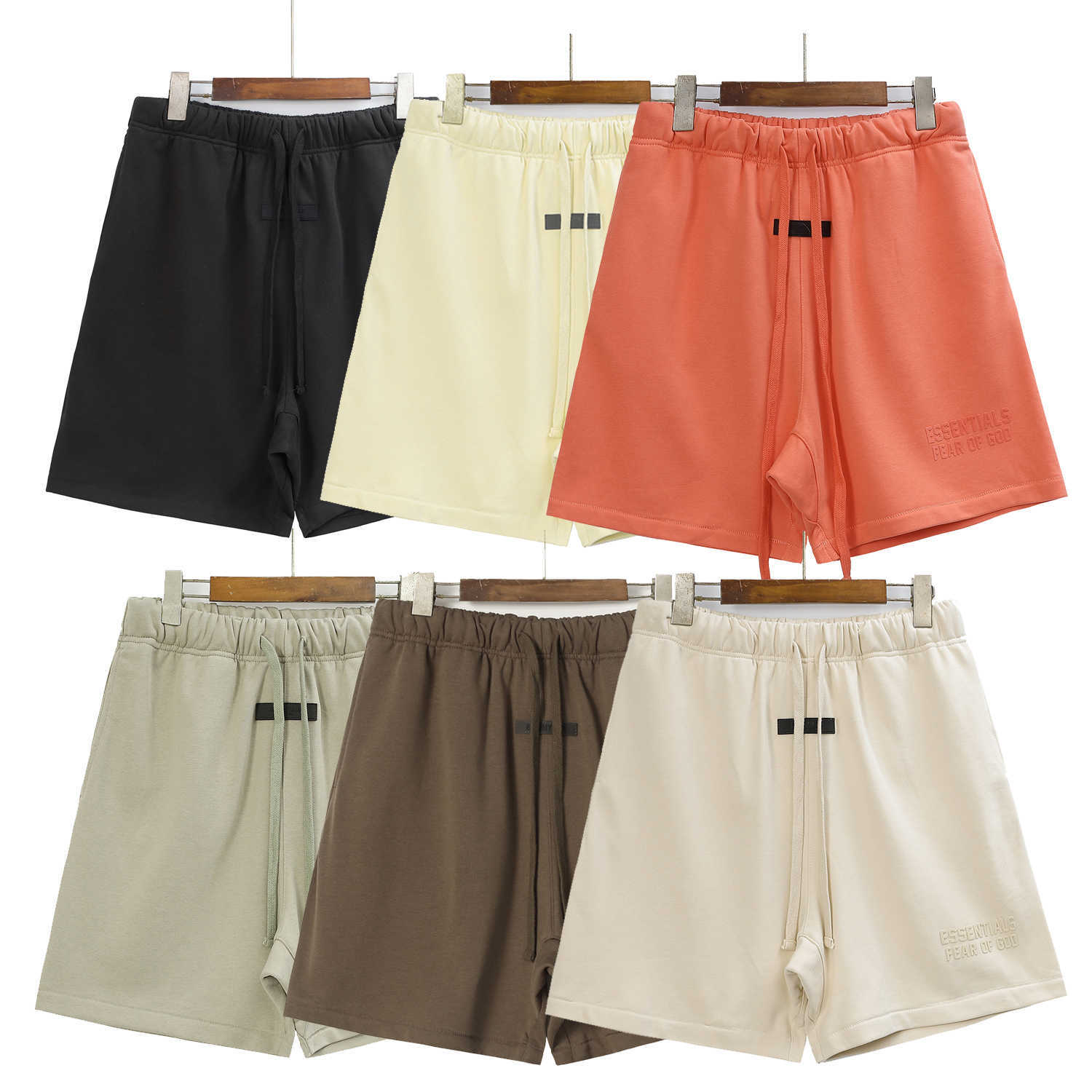 

Ess Designer Short Fashion Casual Clothing Fears of God Casual High Street Loose Shorts Fog Flocking Letter Essen Men's Women's Capris Streetwear Joggers Sportswear, Coral