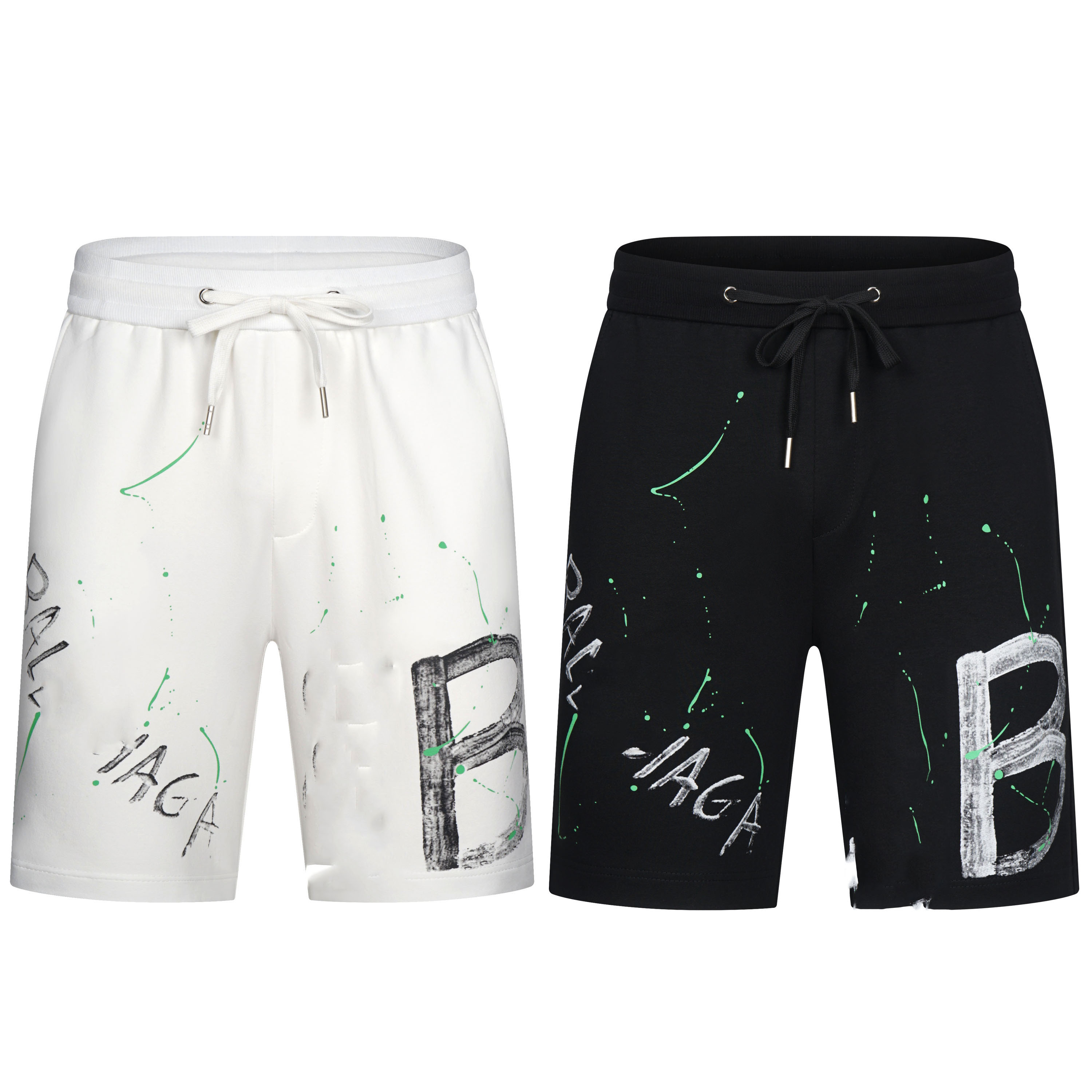 

Designer Speckle ink Printed shorts Paris band Loose shorts for men and women, Black