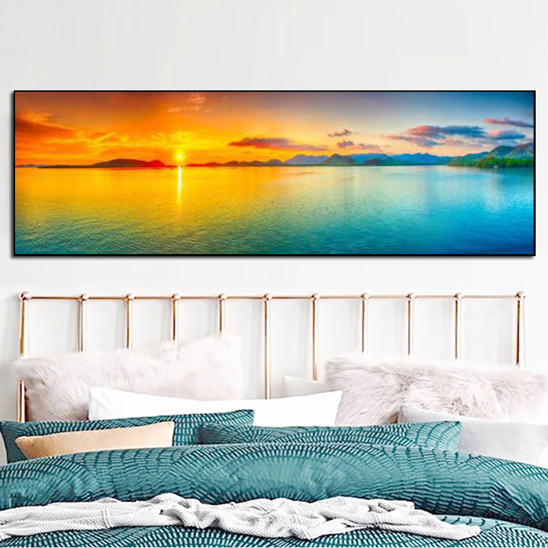 

Colorful Wall Decor Art Modern Landscape Posters and Prints Wall Art Canvas Painting Sunrise Sea Mountain Picture for Living Room Cuadros Decor No Frame
