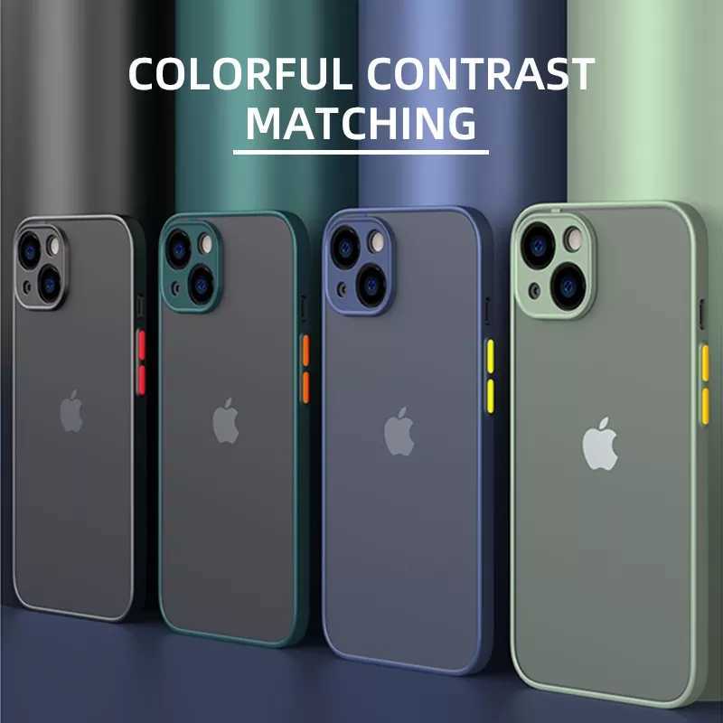 

Luxury Shockproof Armor Matte Phone Case For iPhone 13 12 11 Pro Max XR XS X 7 8 Plus Silicone Bumper Clear Hard PC Cover Capa, T6