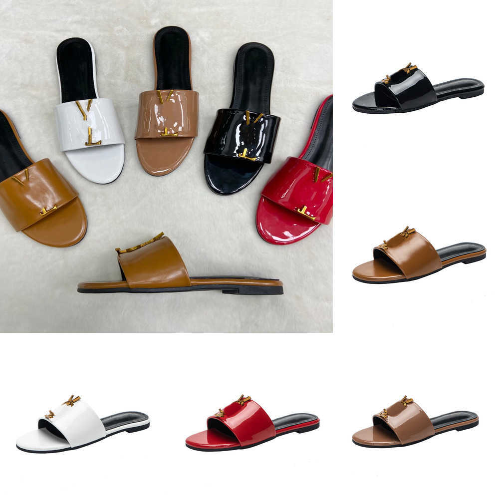 

2023 Luxury women slipper famous sandal flats tribute patent leather YL Letter buckle SL sandals slides Open round head outdoor beach shoes slip on factory sale mules, 2303pd52