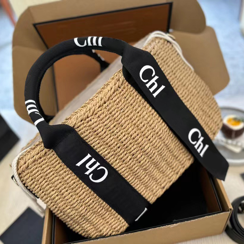 

2 sizes top handle lady Beach Bag Womens men Straw basket Designer purse tassel Crossbody fashion summer travel bag luxury weave Shoulder tote handbag clutch hand bag, Black