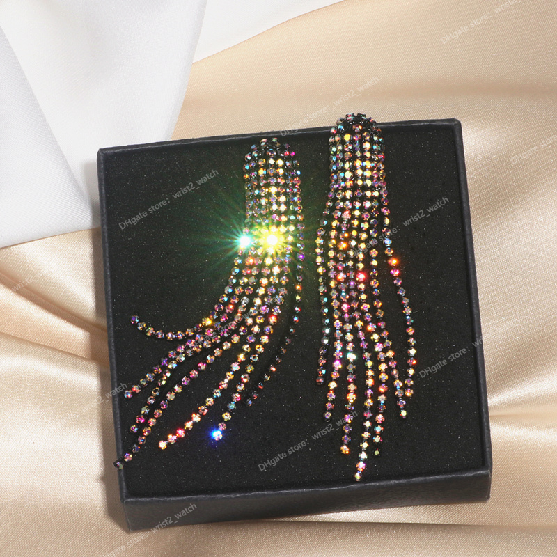 Nouveau brillant coloré strass boucles d'oreilles pour les femmes Long gland cristal balancent boucle d'oreille Brincos mariages mode bijoux cade