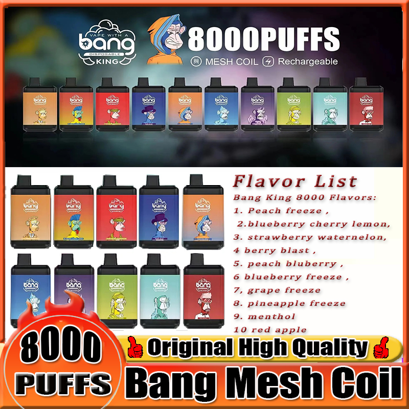 

Original bang king puff 8000 Rechargeable Disposable Vape Pen E Cigarette Device Pod Smoking Vapes Kit Puffs 8000 0% 2% 3% 5% 650Mah Battery 16Ml Prefilled kit