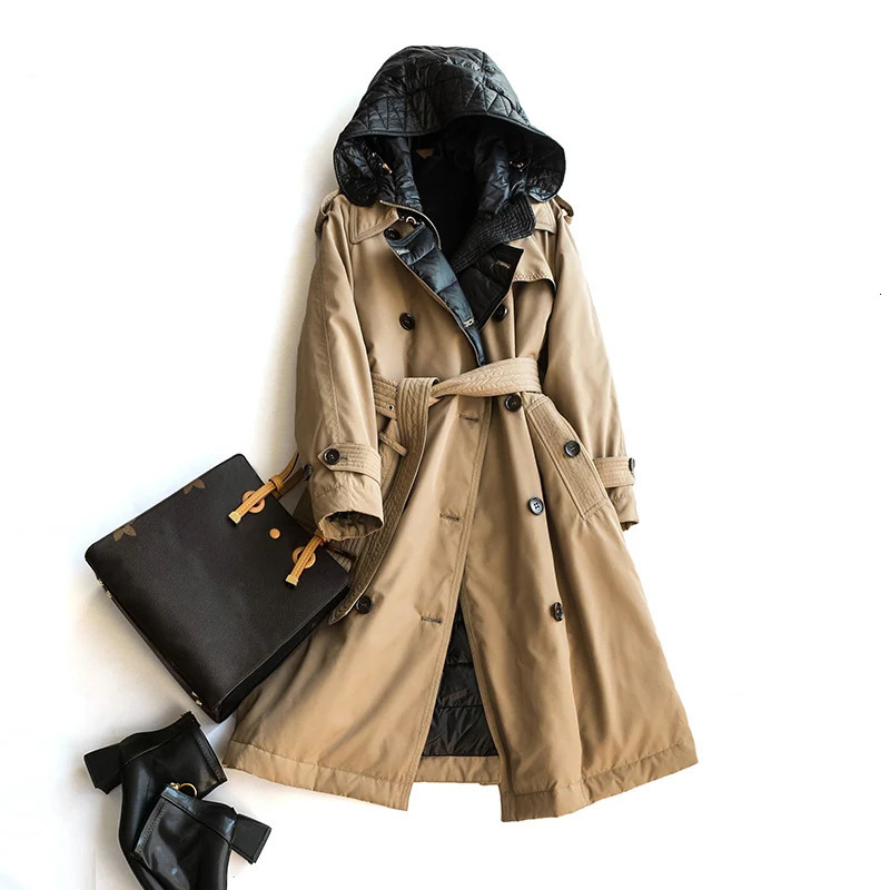 Women's Down Parkas 90% White Duck Down Jackets And Coat With Hooded For WInter Down Jacket Hooded Double Breasted Casual Long Trench Parka 231