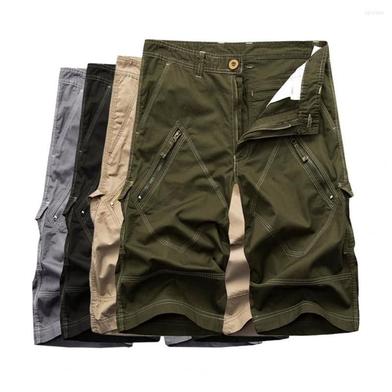 

Men's Shorts Men Summer Solid Color Multiple Pockets Cargo Straight Zipper Pocket Loose Mid Waist Knee Length, Black