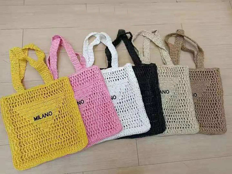 

Raffia tote bag Designer Summer women men weave Beach pradas bags Embroidered lettering logo on the front hollow out handbag clutch tote New fashion travel Shoulder Bags, 1-black