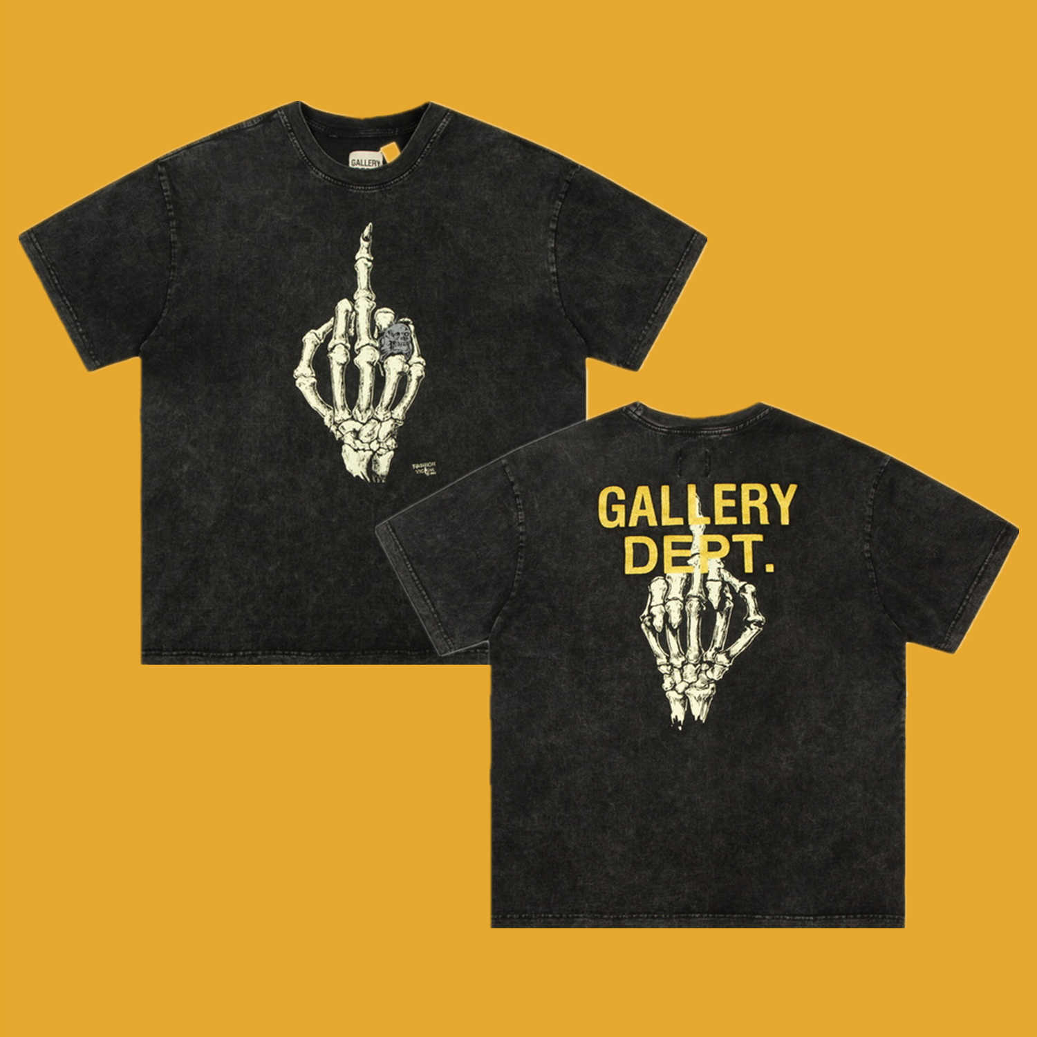 

Fashion Designer Clothing Galleryes Depts Tees Rock Tshirt Skeleton Hand Bone Made Garment Wash Summer American Brand Vtg Short Sleeve T-shirt Men, Wash black