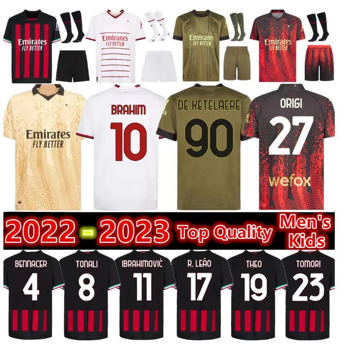 

New 22 23 IBRAHIMOVIC AC MILANS Soccer Jerseys GIROUD DE KETELAERE R. LEAO AC MILANS TONALI THEO Home Away 3rd 4th Football Shirt adult Men Kids kit uniform