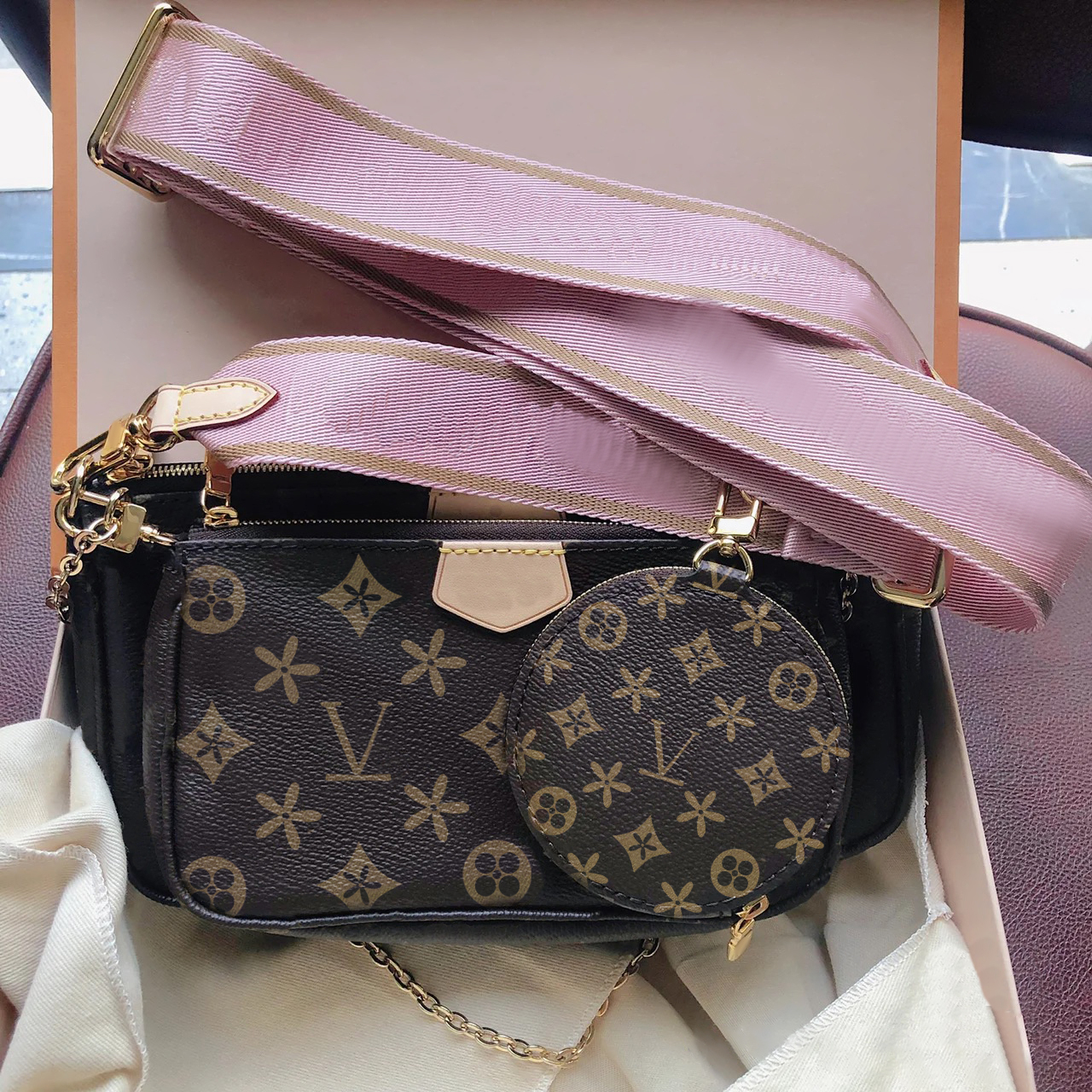 

5 piece set the tote bag MULTI POCHETTE ACCESSORIES designer bag M44840 handbags women mini pochette mens Genuine leather Shoulder bags luxury clutch crossbody bags, Pink