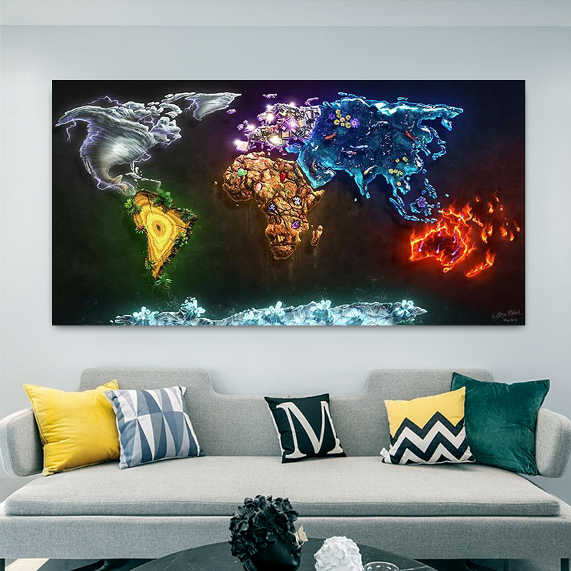 

Colorful World Map Canvas Art Posters Print Abstract Creative Painting Classroom Home Wall Decoration Children School Supplies