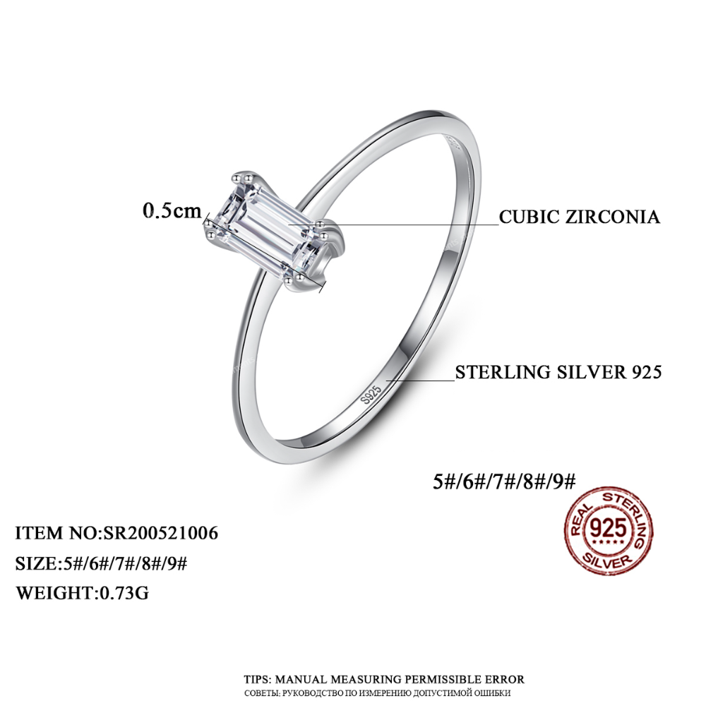Original 925 Sterling Silver Classic Thin Wedding Rings for Women Emerald Cut Cubic Zirconia Girl Trendy Fine Jewellery Fine JewelryRings 925 sterli