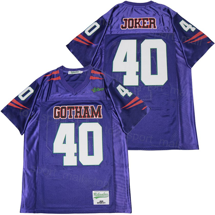 

Moive 40 JOKER Football Jersey TV Show Gotham Rogues Gallery Breathable For Sport Fans All Stitched Pure Cotton Team Color Purple University High School Pullover, Black