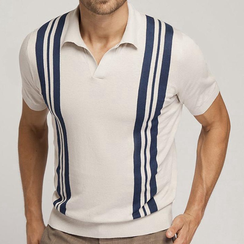Men's T-Shirts British Style Summer Men T Shirts Short Sleeve Fashion 2022 Slim Fit Casual Knitted Tee Shirt Homme Turn Down Collar 4XL-M-image-758701165