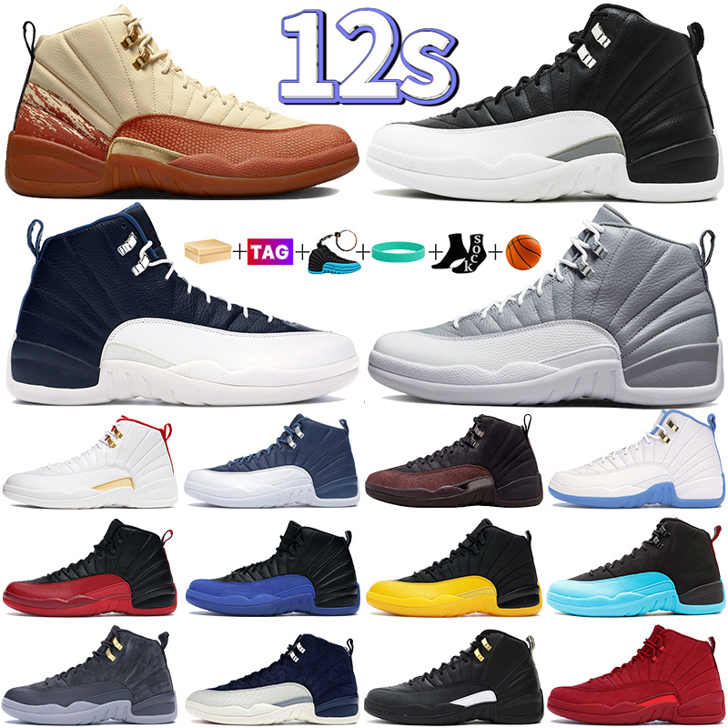 

With Box 12 Basketball Shoes Men 12s Sneakers Jumpman Utility International Flight Gym Red Reverse Flu Game Winter Black Designer Shoe Mens Trainers Sports Sneaker, #13- black taxi