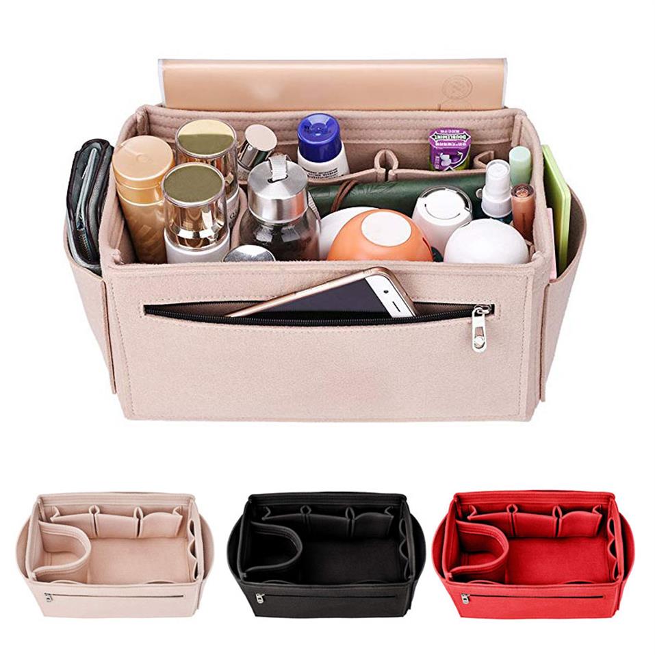 

Felt Insert Organizer Bags In Bag For Handbag Multifunction Cosmetic Bags Storage Bag Felt Fabric Purse Handbag Insert Case298Y, Beige