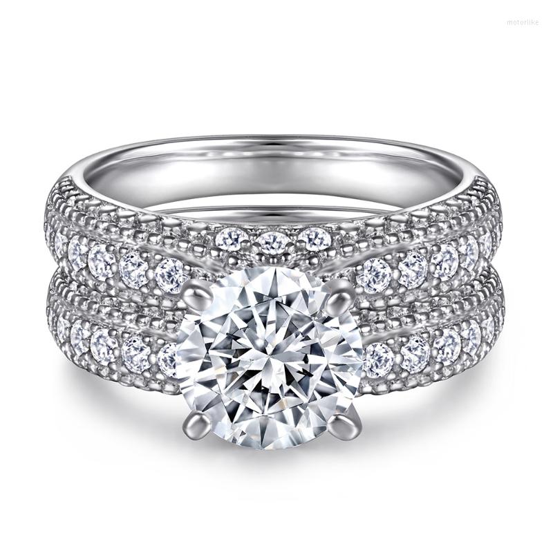 

Cluster Rings 2 D Color Moissanite Diamond S925 Sterling Silver Engagement Wedding Ring Set Women Fine Jewelry